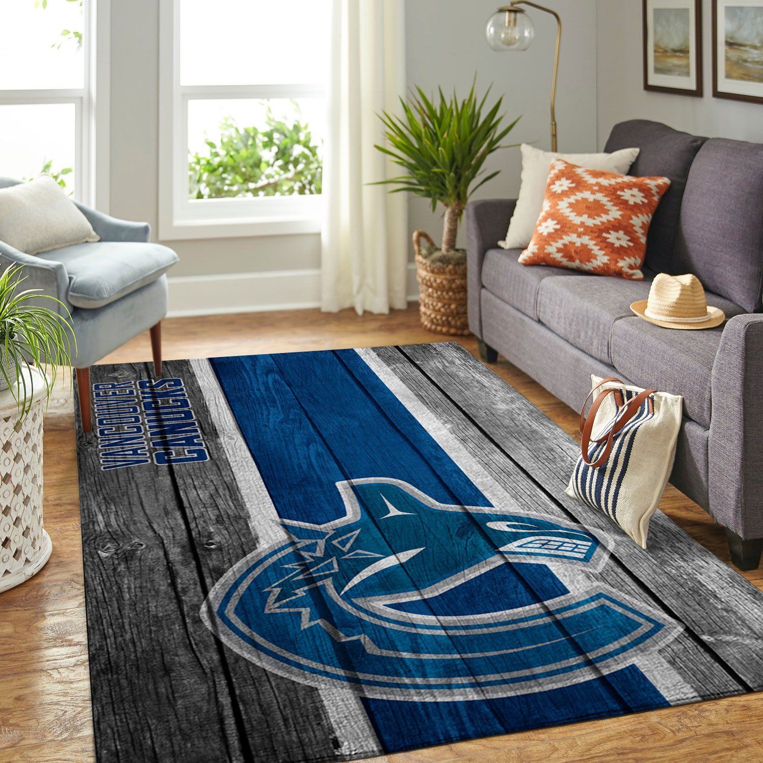 Vancouver Canucks Nhl Team Logo Wooden Style Nice Gift Home Decor Rectangle Area Rug - Indoor Outdoor Rugs