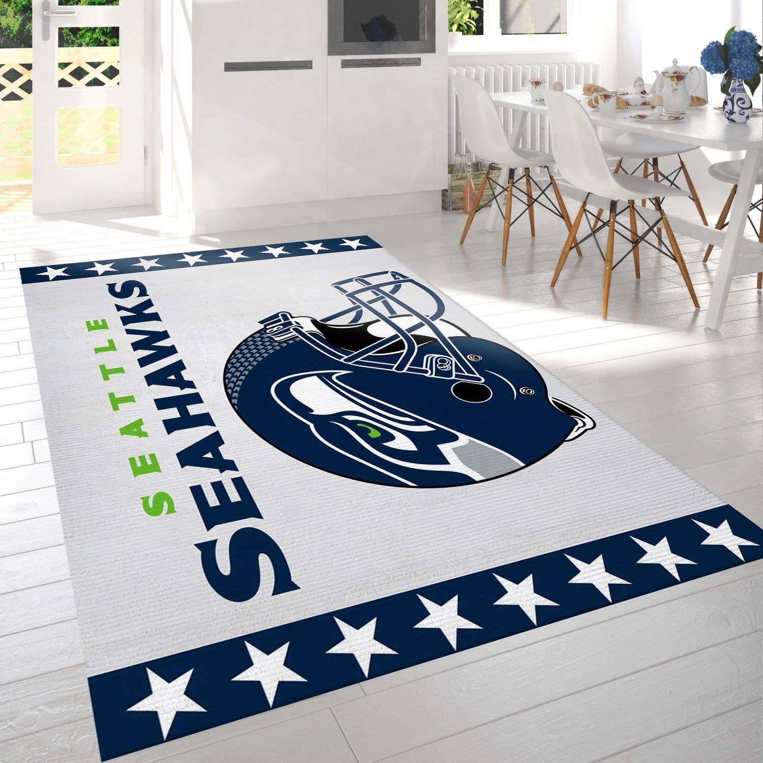 Seattle Seahawks Helmet Nfl Team Logo Rug Bedroom Rug US Gift Decor - Indoor Outdoor Rugs