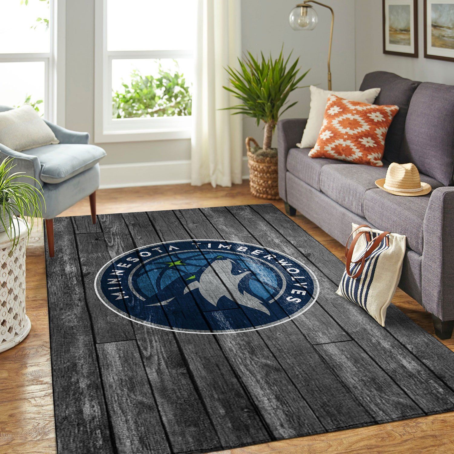 Minnesota Timberwolves Nba Team Logo Grey Wooden Style Nice Gift Home Decor Rectangle Area Rug - Indoor Outdoor Rugs