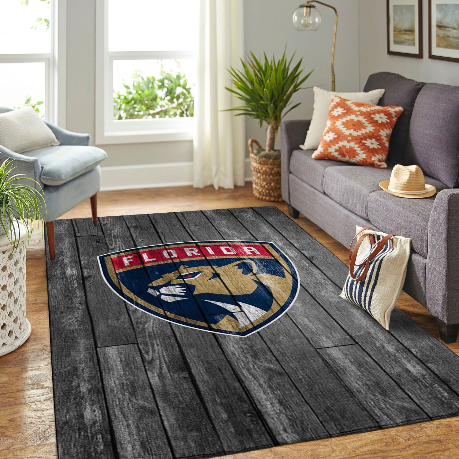 Florida Panthers Nhl Team Logo Grey Wooden Style Nice Gift Home Decor Rectangle Area Rug - Indoor Outdoor Rugs