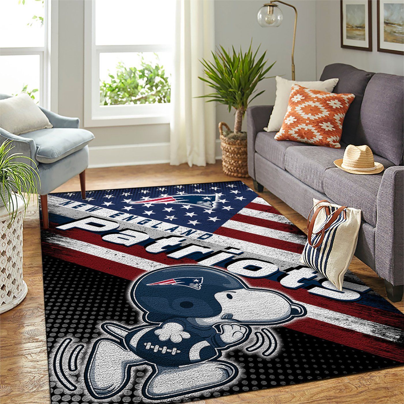 New England Patriots Nfl Team Logo Snoopy Us Style Nice Gift Home Decor Rectangle Area Rug - Indoor Outdoor Rugs