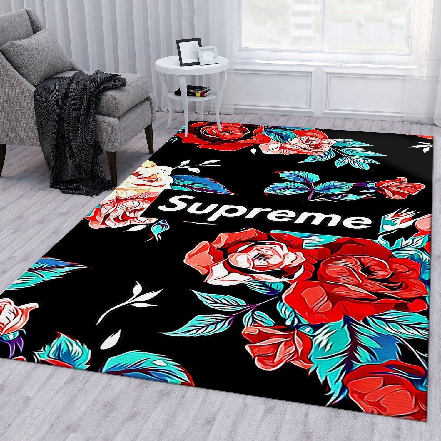 Supreme Rose V5 Fashion Brand Rug Bedroom Rug US Gift Decor - Indoor Outdoor Rugs