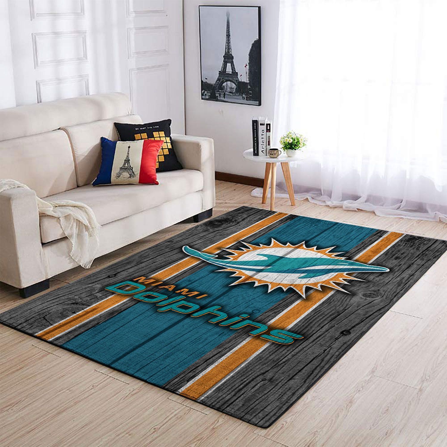 Miami Dolphins Nfl Team Logo Wooden Style Style Nice Gift Home Decor Rectangle Area Rug - Indoor Outdoor Rugs