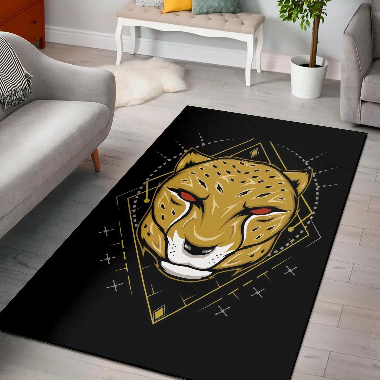 Cheetah Head Mascot Logo Area Rug , Christmas Gift, Floor Decor Home Decor - Indoor Outdoor Rugs