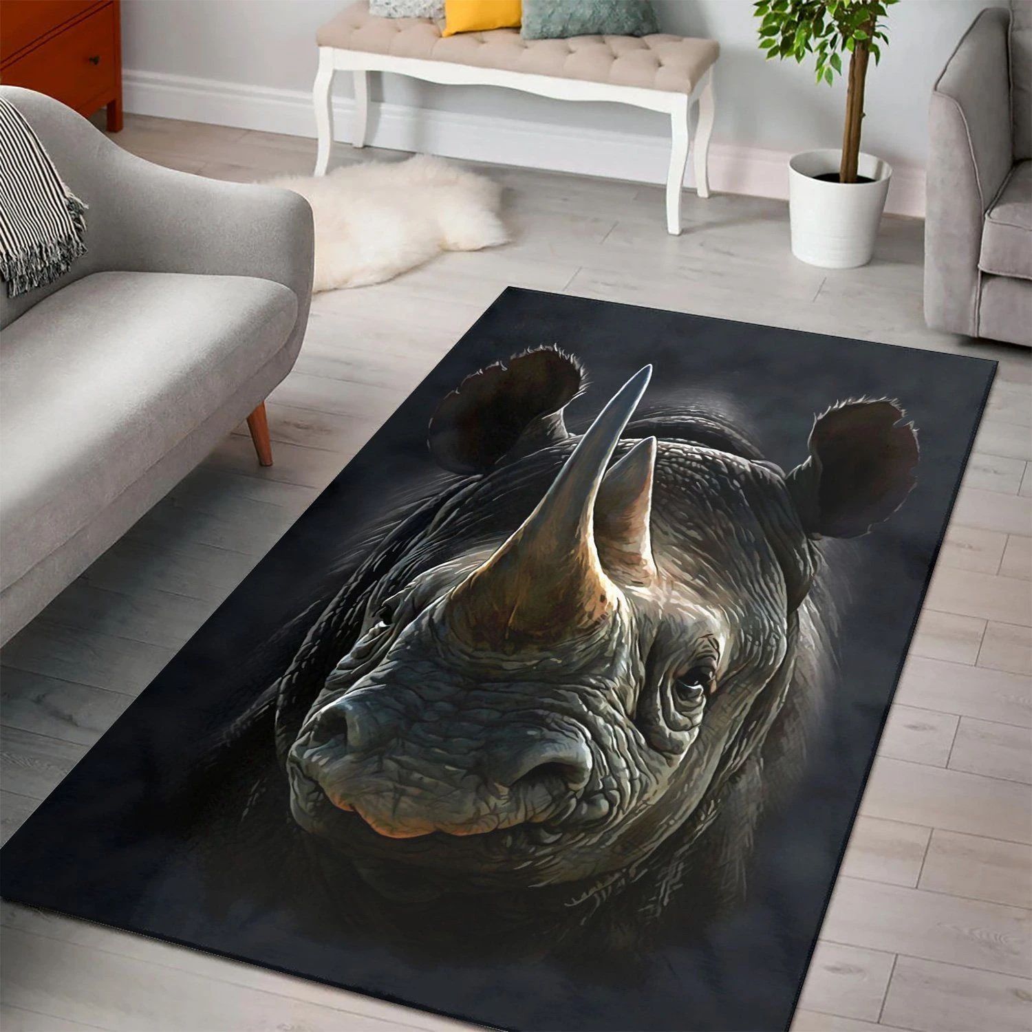 Black Rhino Carpet Living Room, Christmas Gift, Floor Decor Home Decor - Indoor Outdoor Rugs