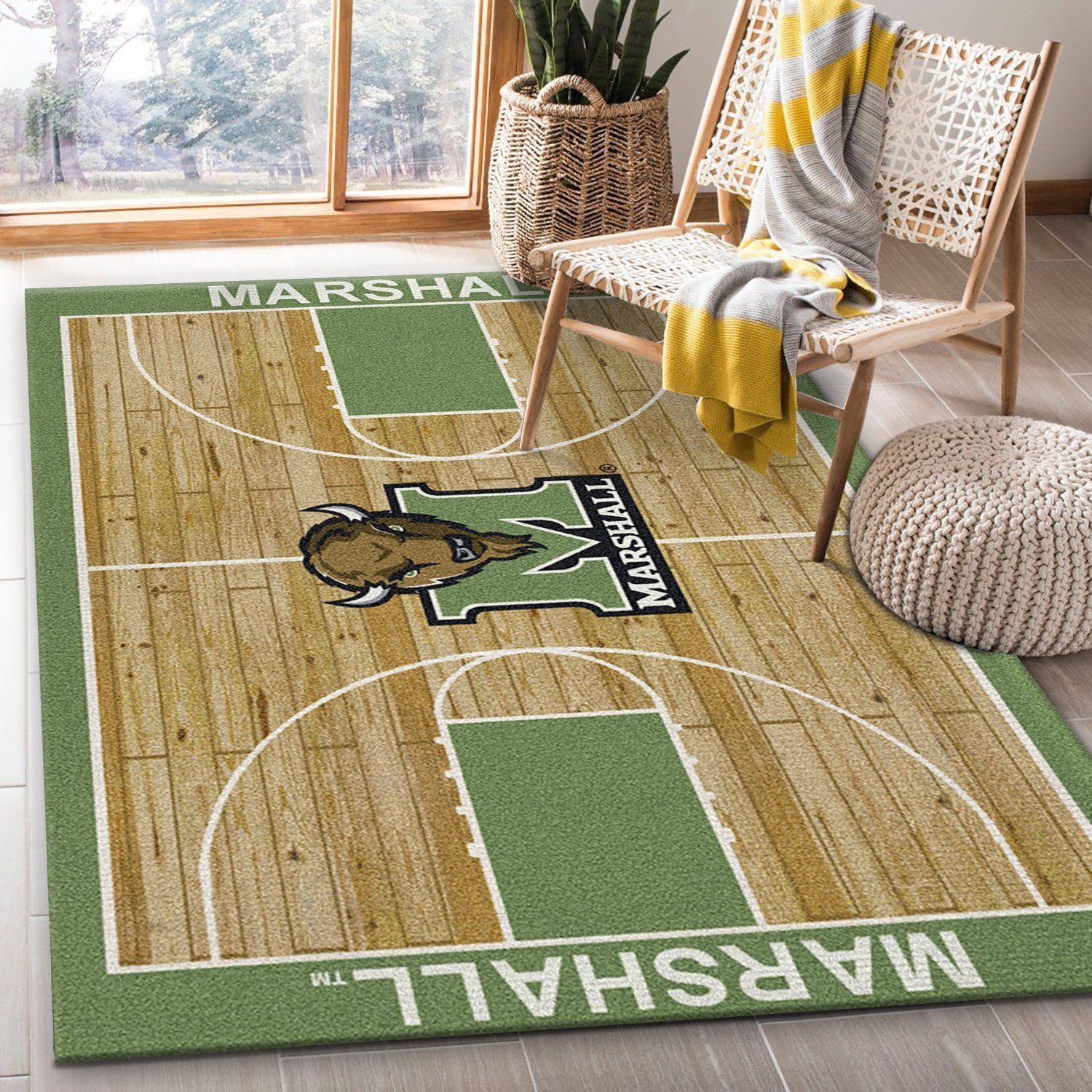 College Home Court Marshall Basketball Team Logo Area Rug, Bedroom Rug, Christmas Gift US Decor - Indoor Outdoor Rugs