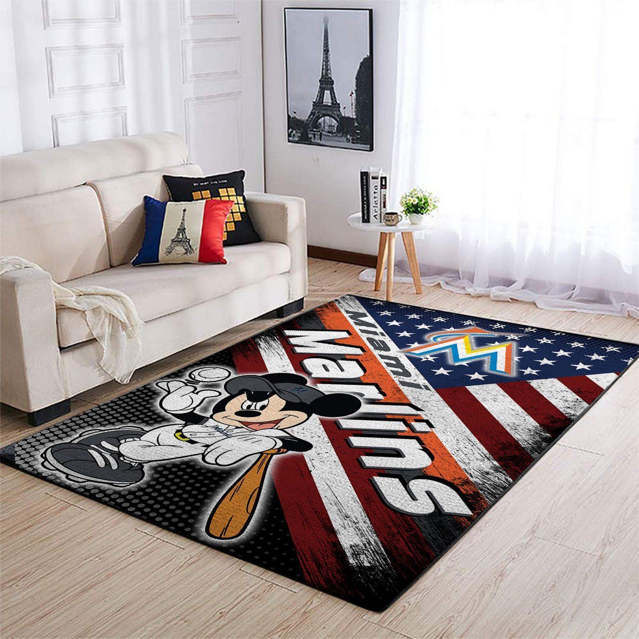 Miami Marlins Mlb Team Logo Mickey Us Style Nice Gift Home Decor Rectangle Area Rug - Indoor Outdoor Rugs