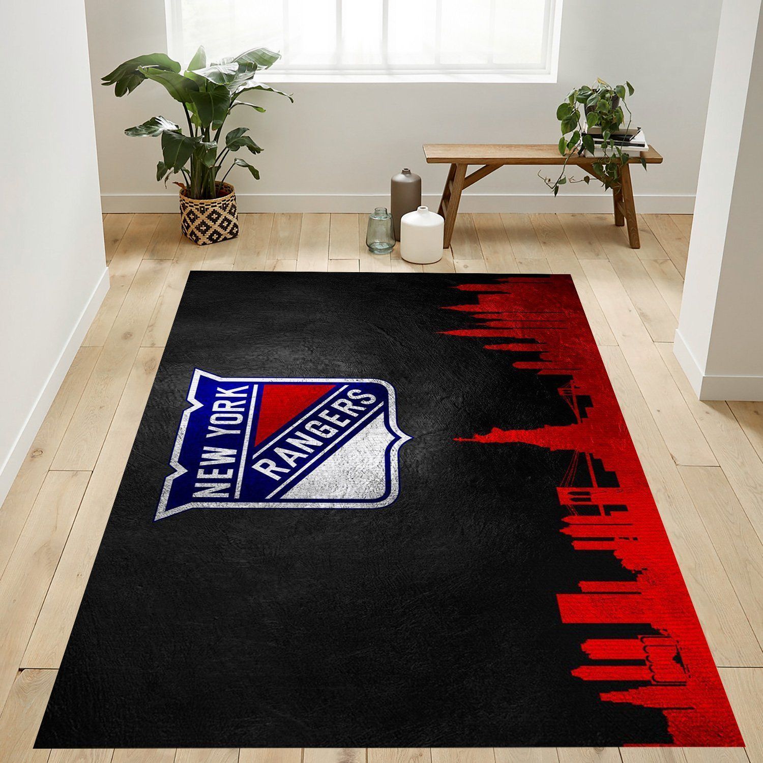 New York Rangers Skyline Nfl Area Rug Bedroom Rug US Gift Decor - Indoor Outdoor Rugs