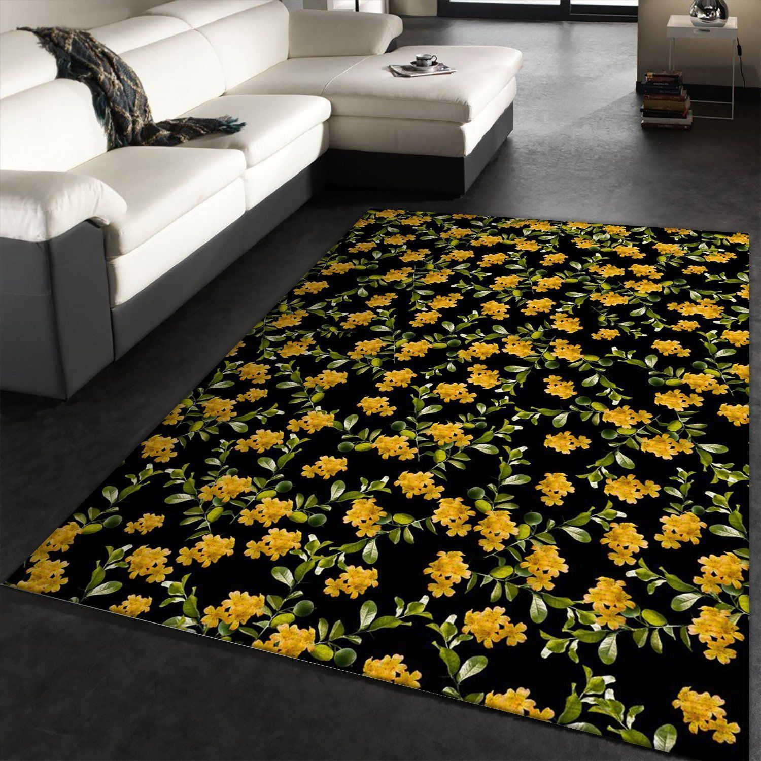 Yellow Flower Pattern 2 Area Rug, Living room and bedroom Rug, Home US Decor - Indoor Outdoor Rugs