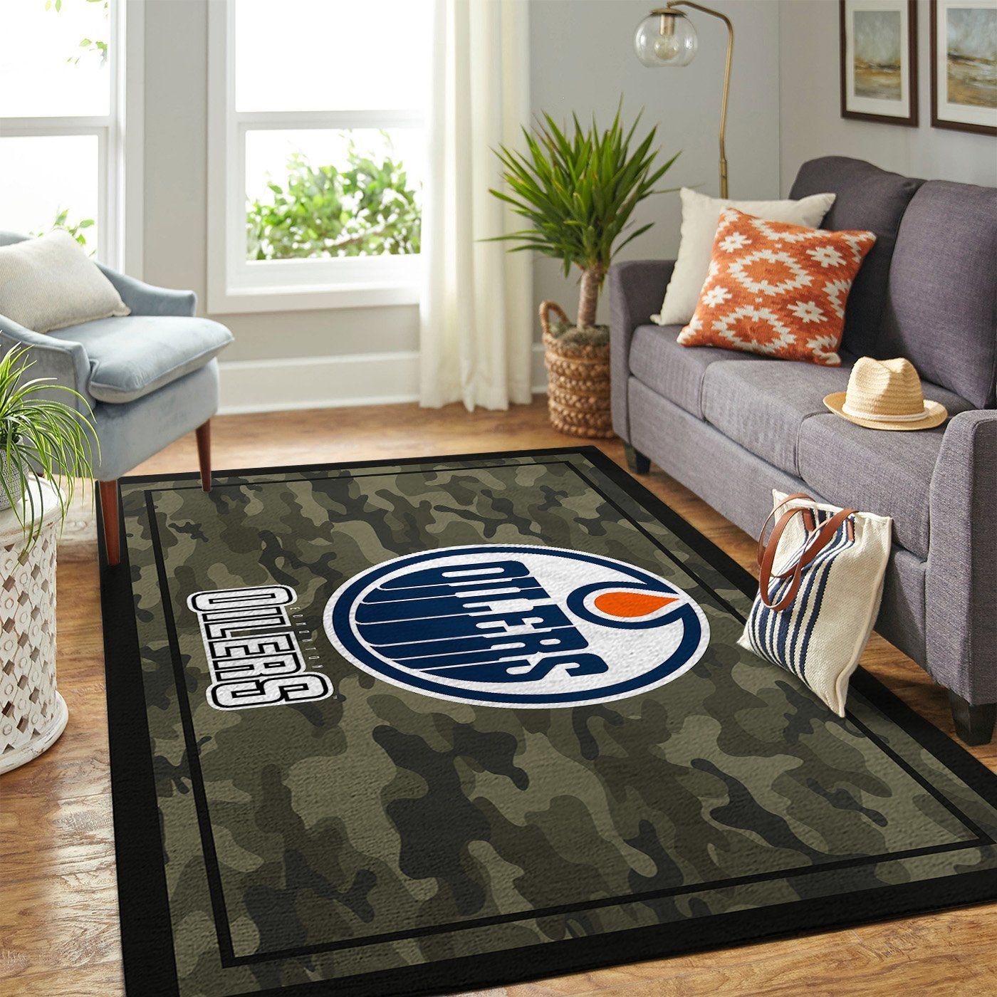 Edmonton Oilers Nhl Team Logo Camo Style Nice Gift Home Decor Area Rug Rugs For Living Room - Indoor Outdoor Rugs