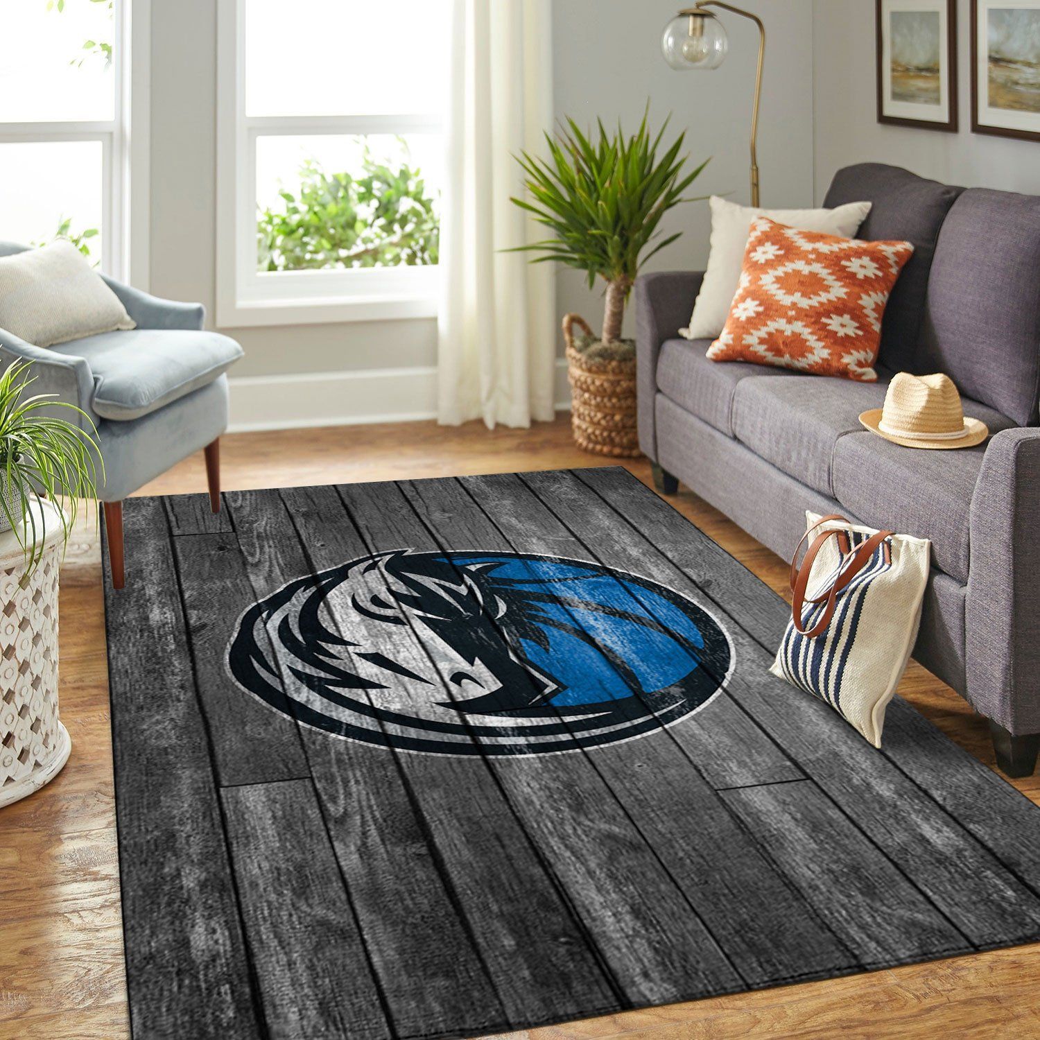 Dallas Mavericks Nba Team Logo Grey Wooden Style Nice Gift Home Decor Rectangle Area Rug - Indoor Outdoor Rugs