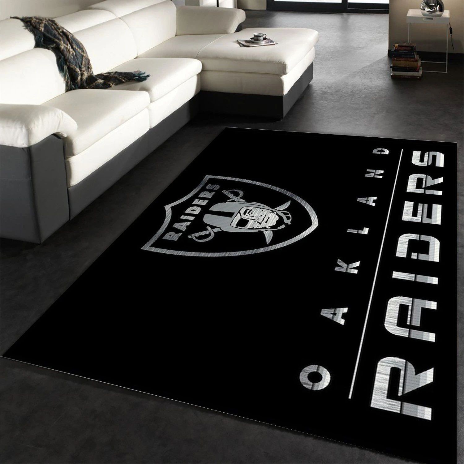 Las Vegas Raiders Imperial Chrome Rug NFL Area Rug For Christmas, Bedroom, US Gift Decor - Indoor Outdoor Rugs