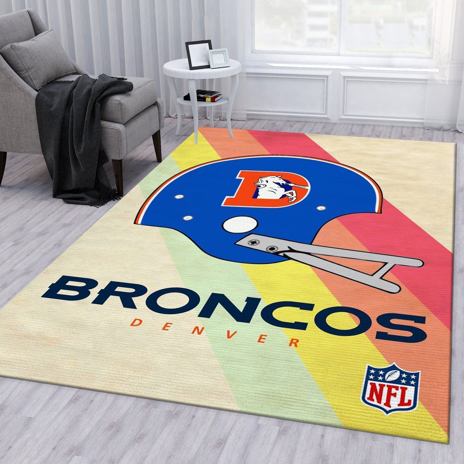 Denver Broncos Retro Nfl Football Team Area Rug For Gift Bedroom Rug Christmas Gift US Decor - Indoor Outdoor Rugs