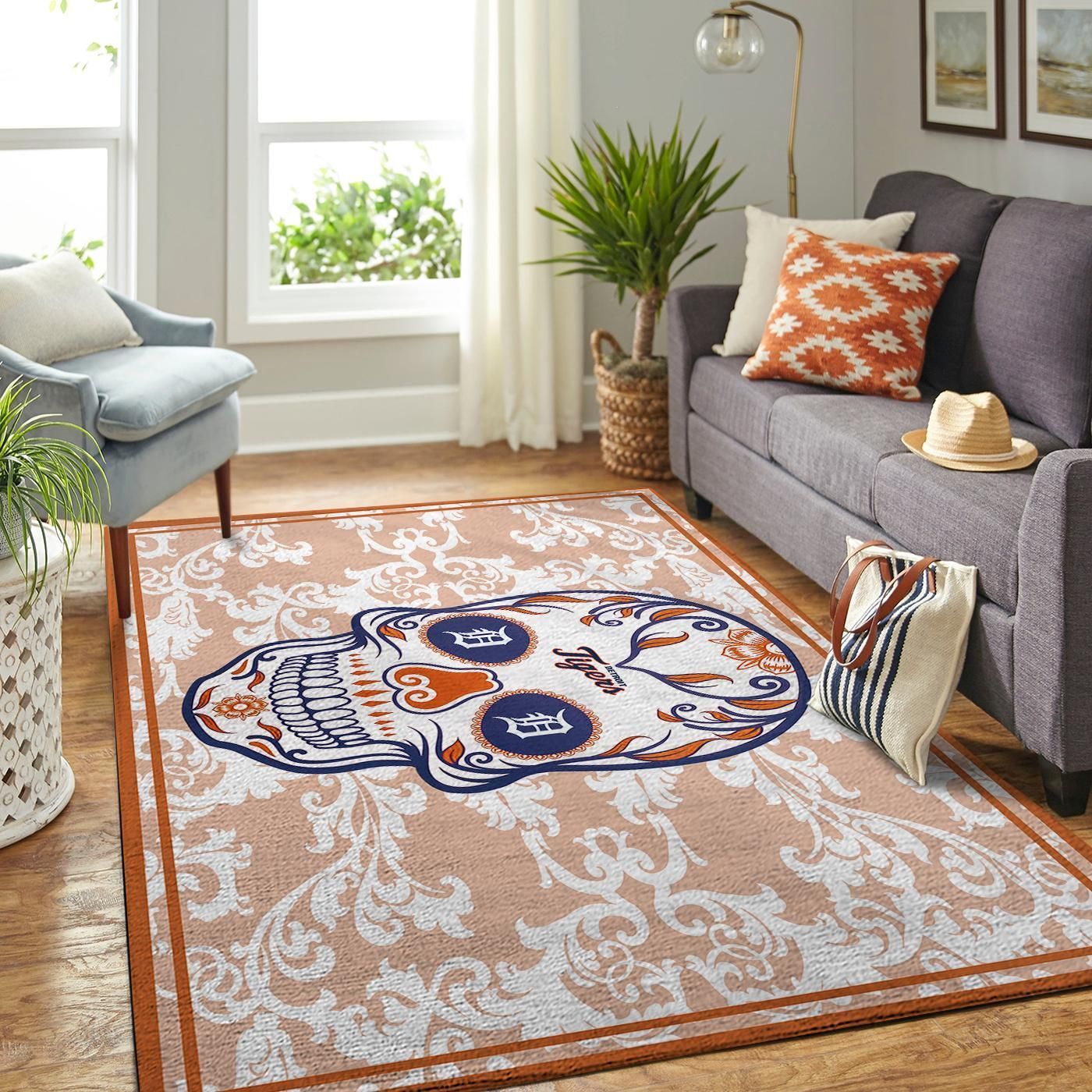 Detroit Tigers Mlb Team Logo Skull Style Nice Gift Home Decor Rectangle Area Rug - Indoor Outdoor Rugs