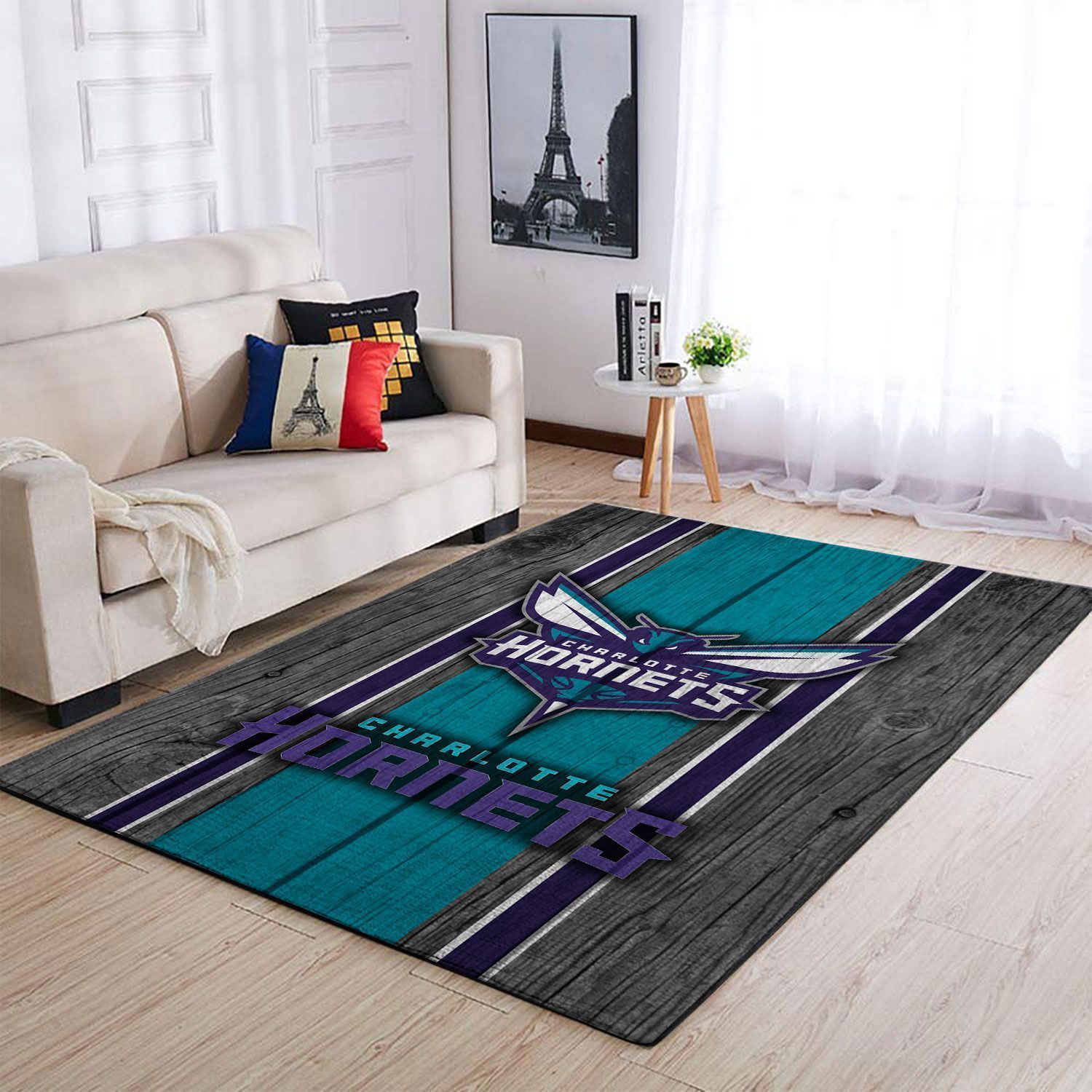 Charlotte Hornets Nba Team Logo Wooden Style Nice Gift Home Decor Rectangle Area Rug - Indoor Outdoor Rugs