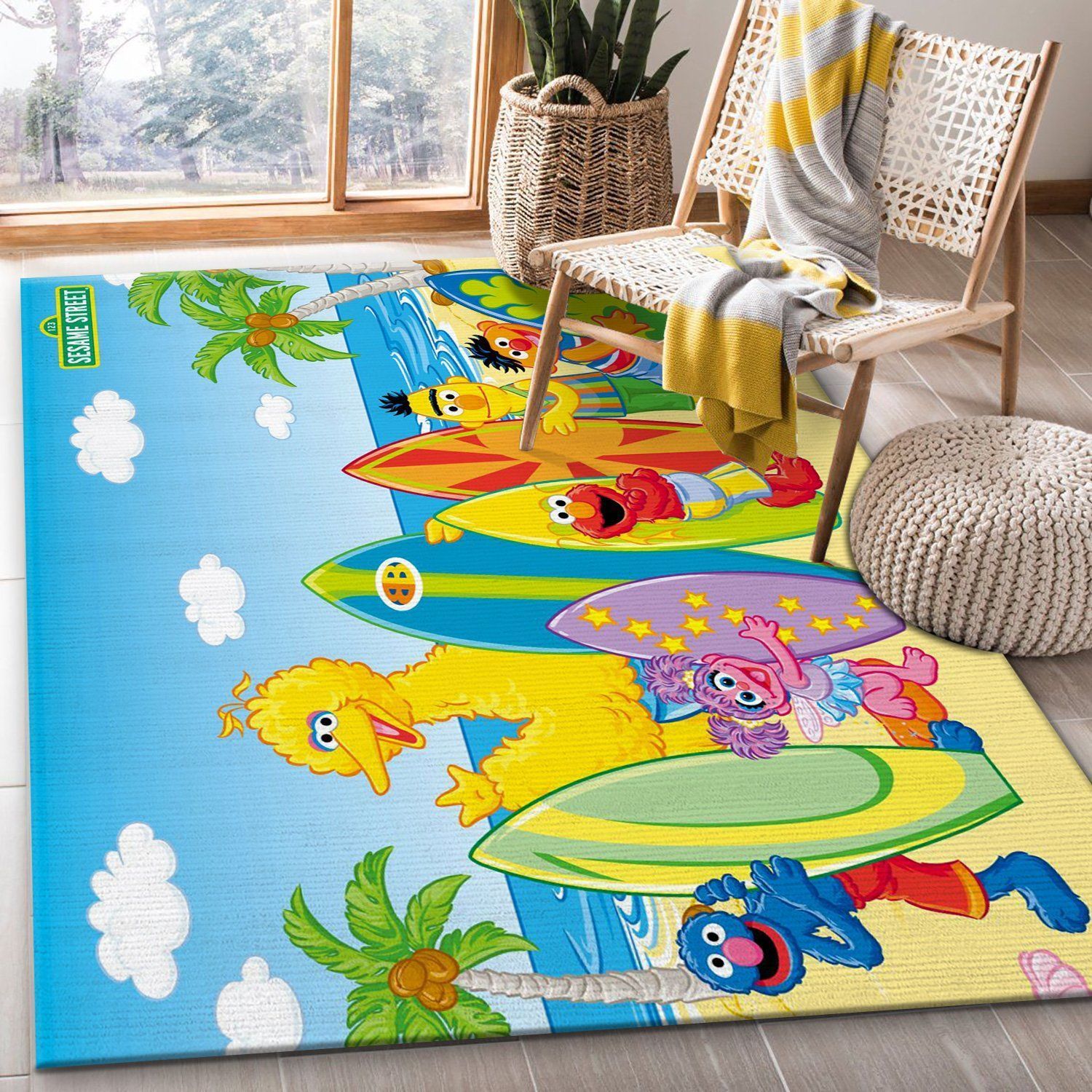 Sesame Street Surf Board Area Rug Bedroom Rug Home Decor Floor Decor - Indoor Outdoor Rugs