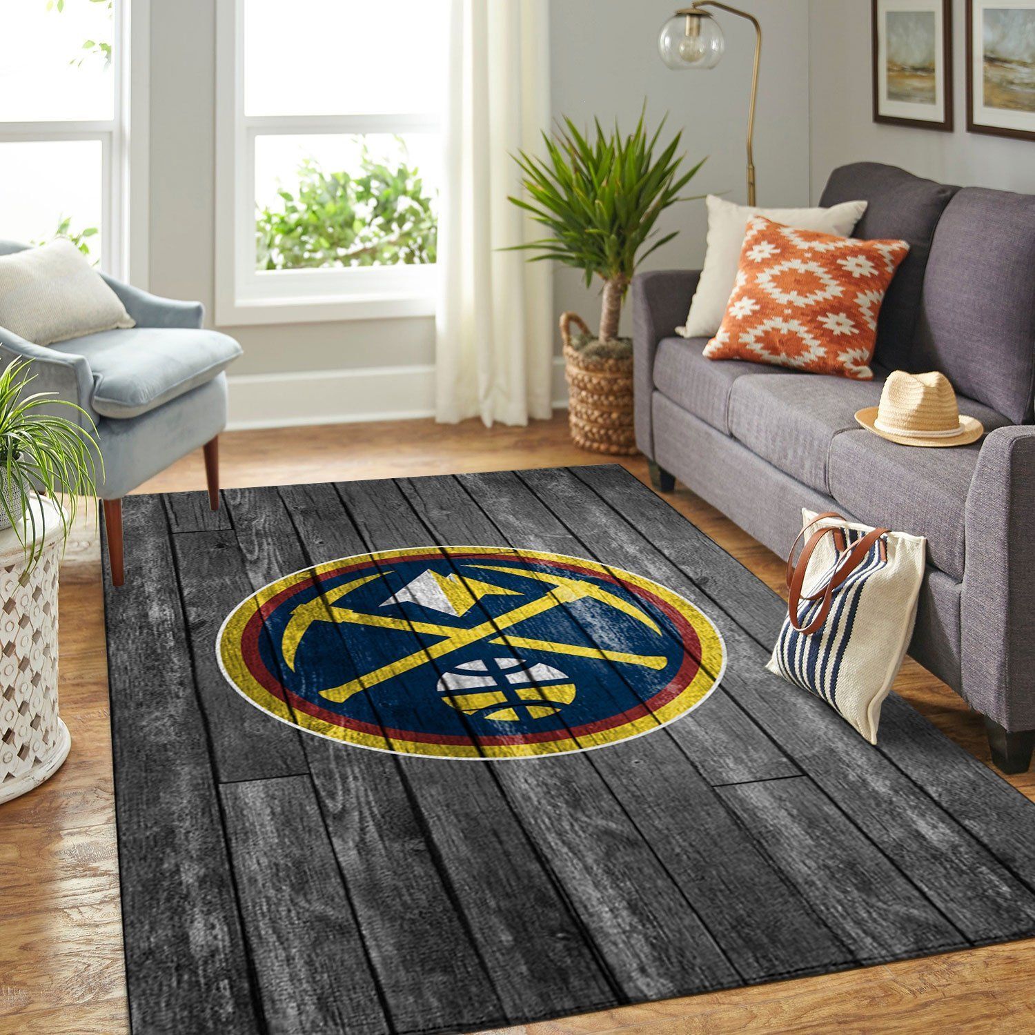 Denver Nuggets Nba Team Logo Grey Wooden Style Nice Gift Home Decor Rectangle Area Rug - Indoor Outdoor Rugs