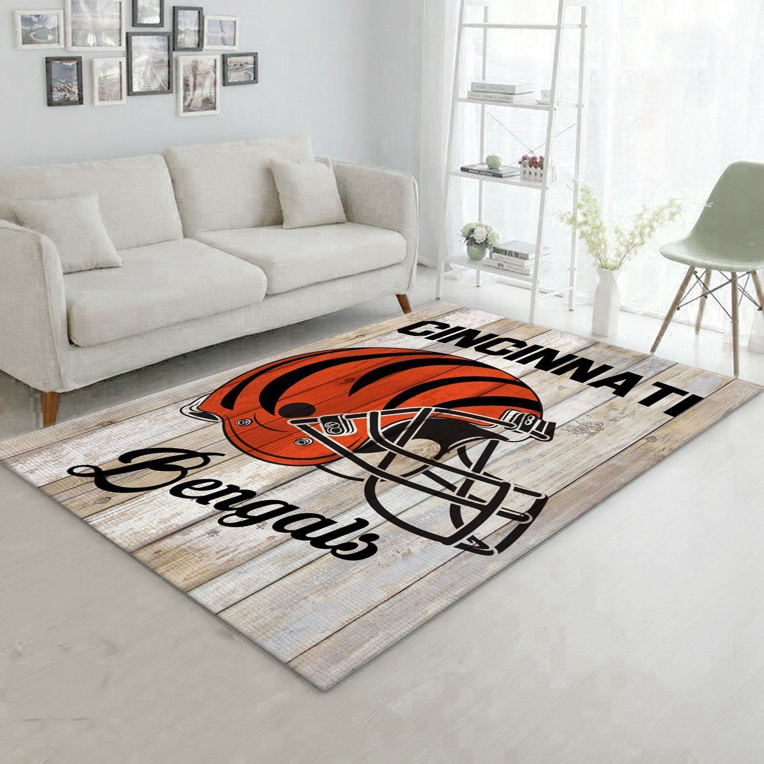 Cincinnati Bengals Helmet Nfl Area Rug Living Room Rug Home US Decor - Indoor Outdoor Rugs