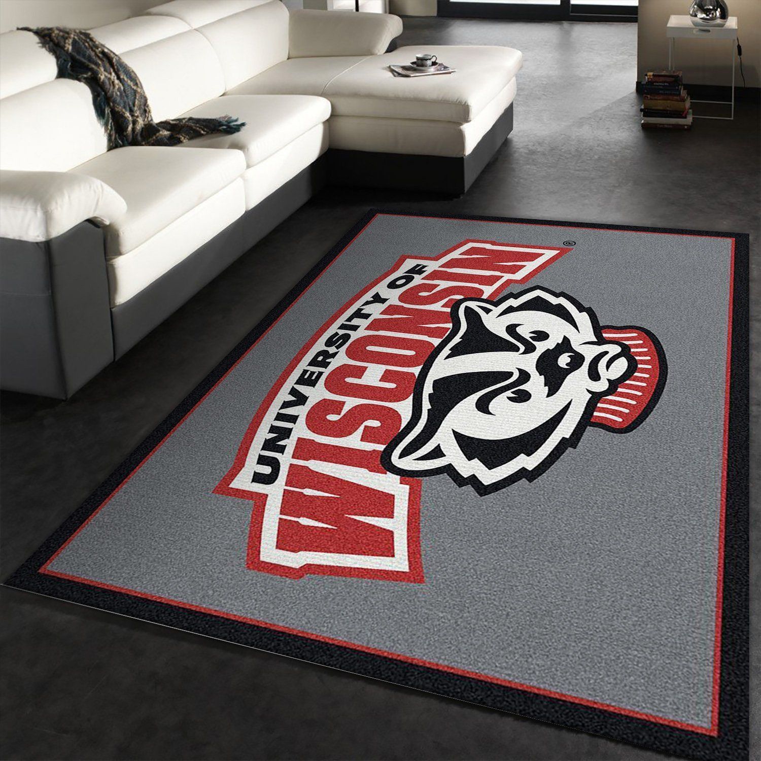 Wisconsin University Team Spirit Rug NCAA Area Rug, Living Room Rug, Home Decor Floor Decor - Indoor Outdoor Rugs