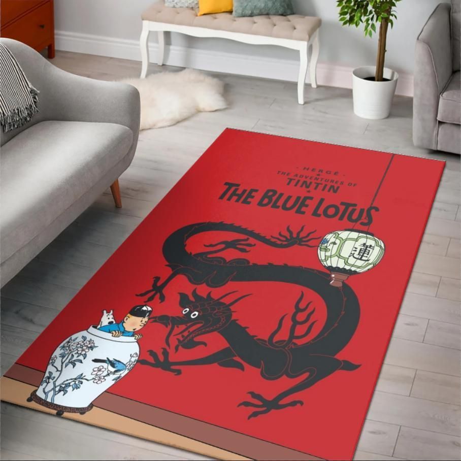 Adventures Of Tintin The Blue Lotus Area Rug Rugs For Living Room Rug Home Decor - Indoor Outdoor Rugs