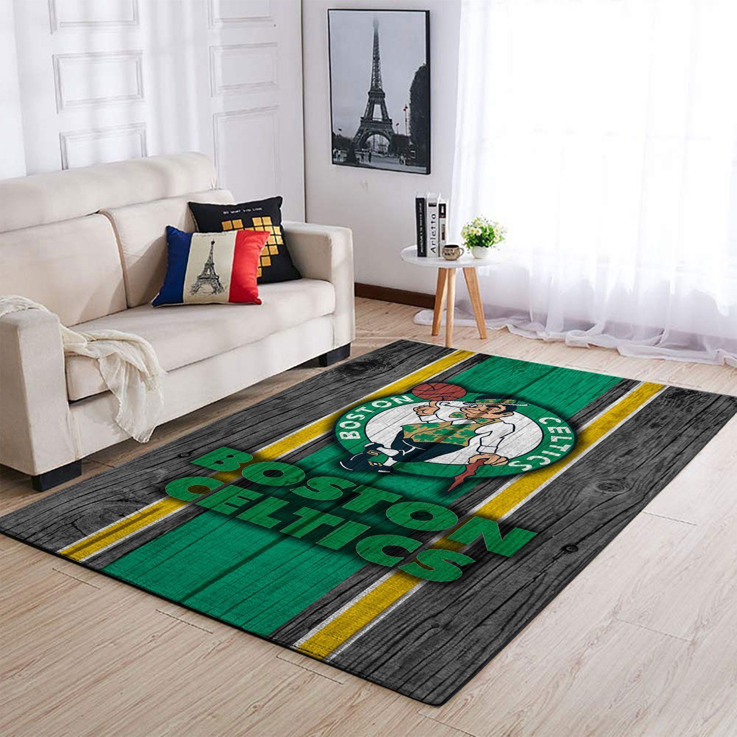 Boston Celtics Nba Team Logo Wooden Style Nice Gift Home Decor Rectangle Area Rug - Indoor Outdoor Rugs