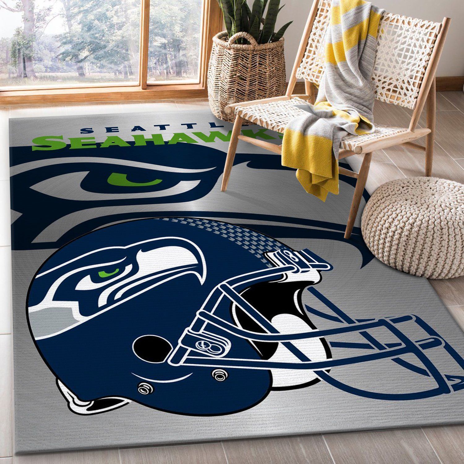 Seattle Seahawks Metallic Nfl Football Team Area Rug For Gift Living Room Rug Christmas Gift US Decor - Indoor Outdoor Rugs