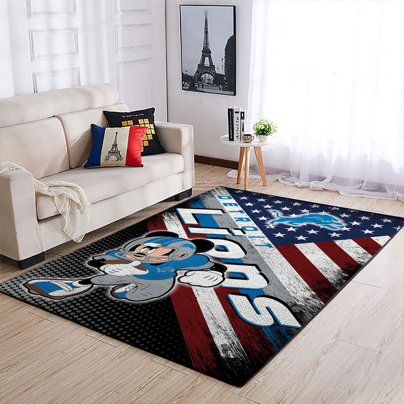 Detroit Lions Nfl Team Logo Mickey Us Style Nice Gift Home Decor Rectangle Area Rug - Indoor Outdoor Rugs