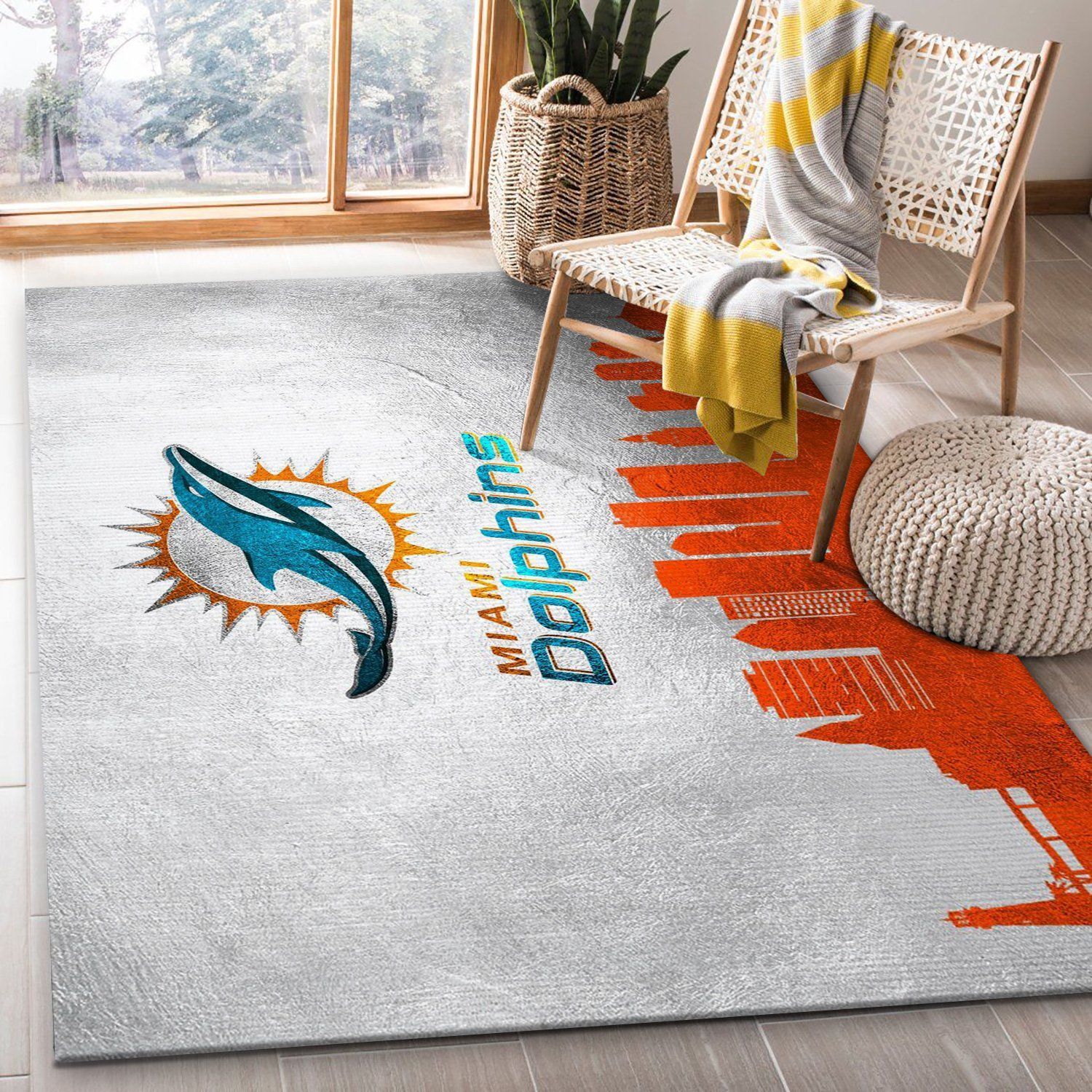 Miami Dolphins Skyline NFL Area Rug For Christmas, Kitchen Rug, Family Gift US Decor - Indoor Outdoor Rugs