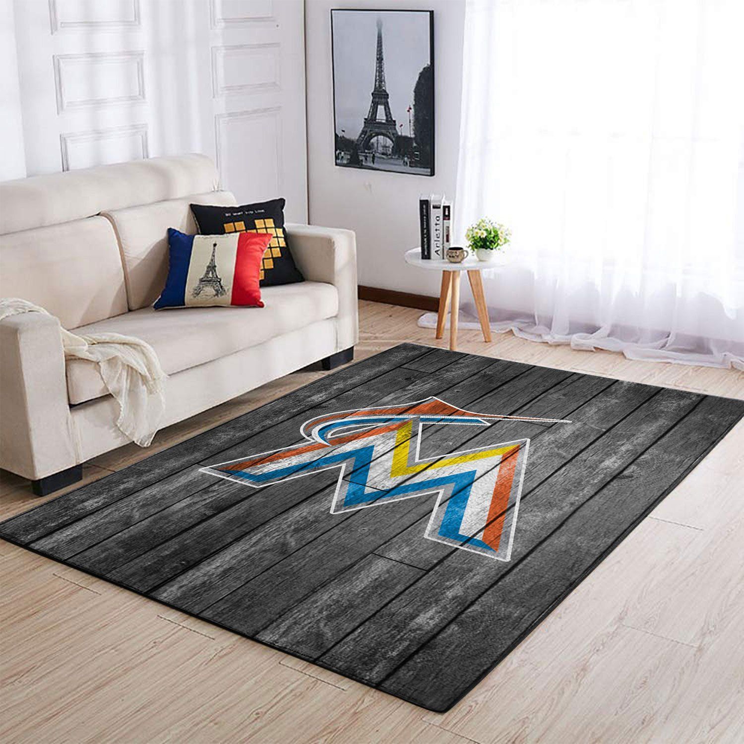 Miami Marlins Mlb Team Logo Grey Wooden Style Style Nice Gift Home Decor Rectangle Area Rug - Indoor Outdoor Rugs