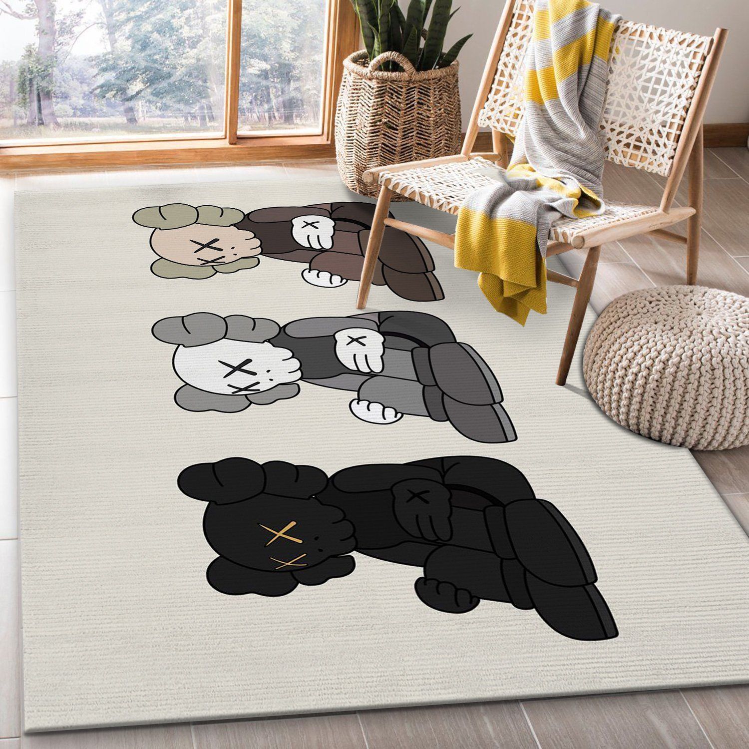 Sitting Kaws Figurines Area Rug Living Room Rug Family Gift US Decor - Indoor Outdoor Rugs