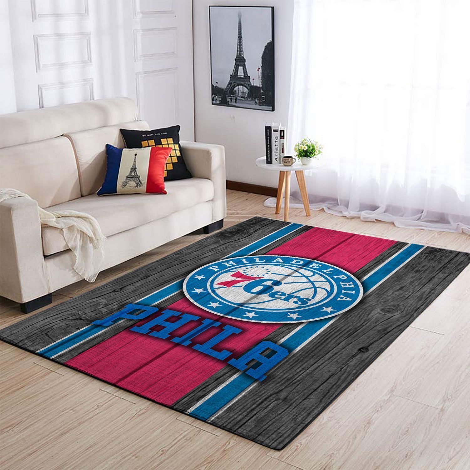 Philadelphia 76ers Nba Team Logo Wooden Style Nice Gift Home Decor Rectangle Area Rug - Indoor Outdoor Rugs