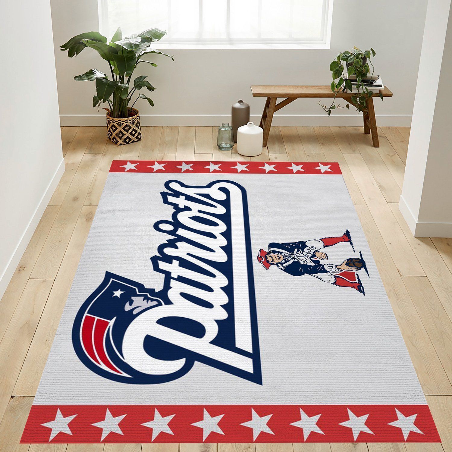 New England Patriots Retro Nfl Logo Area Rug For Gift Bedroom Rug US Gift Decor - Indoor Outdoor Rugs