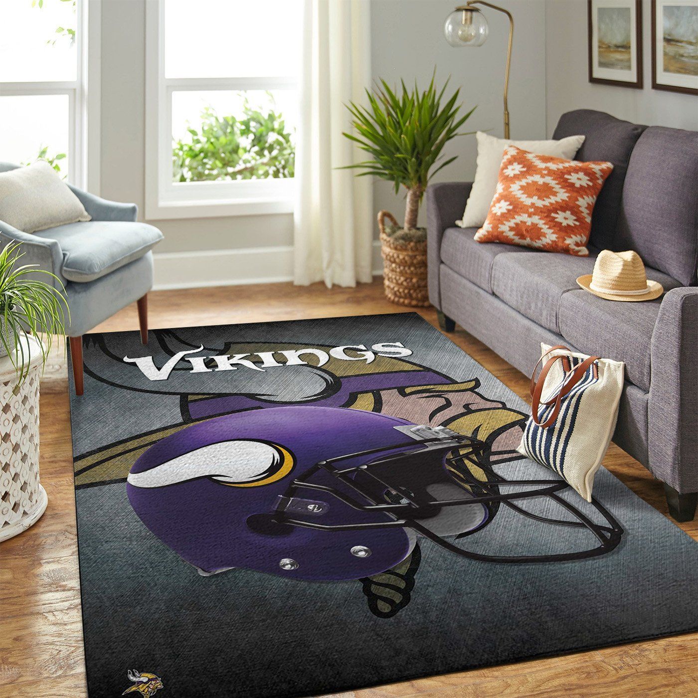 Minnesota Vikings Nfl Team Logo Helmet Style Nice Gift Home Decor Rectangle Area Rug - Indoor Outdoor Rugs