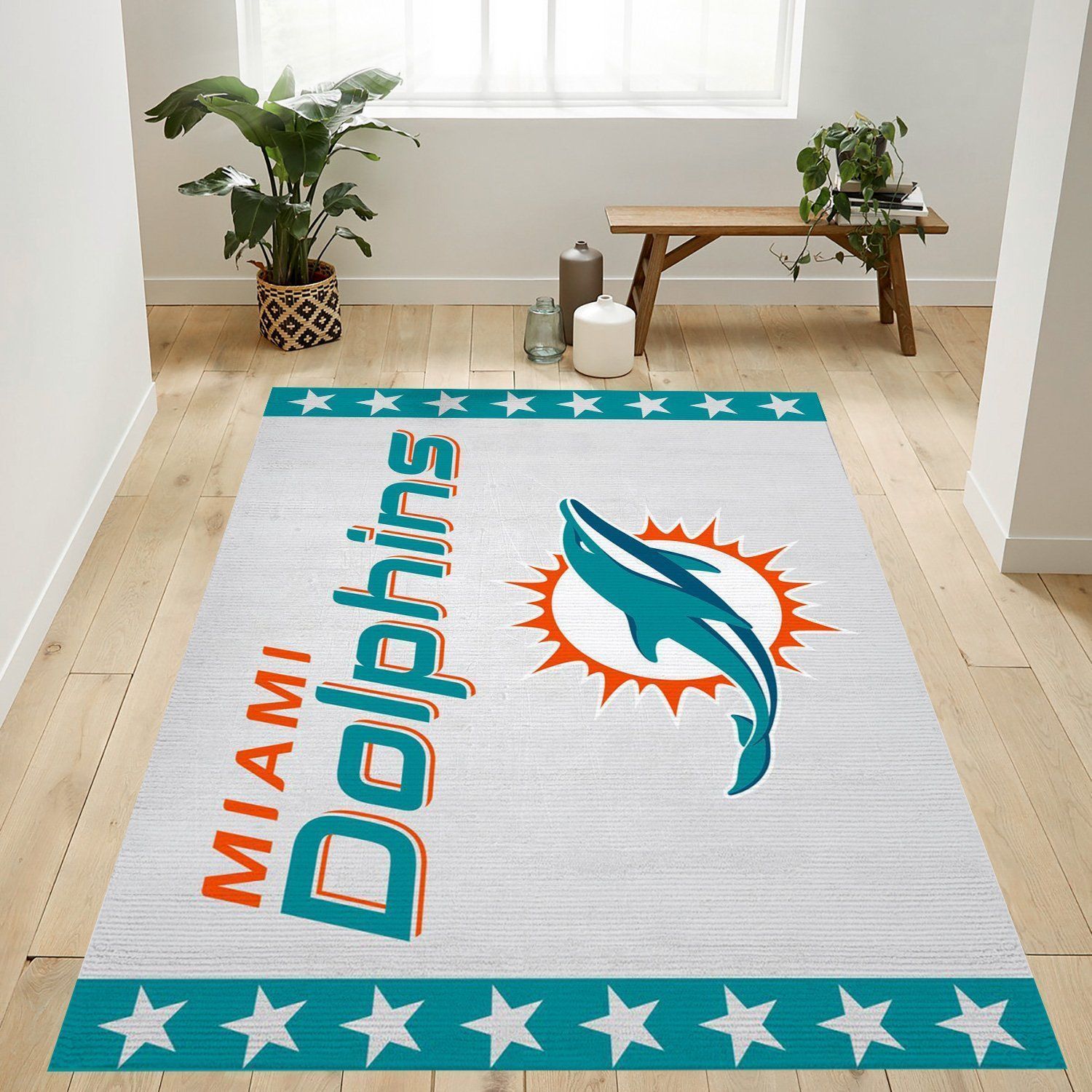 Miami Dolphins Banner Nfl Logo Area Rug For Gift Bedroom Rug Home US Decor - Indoor Outdoor Rugs