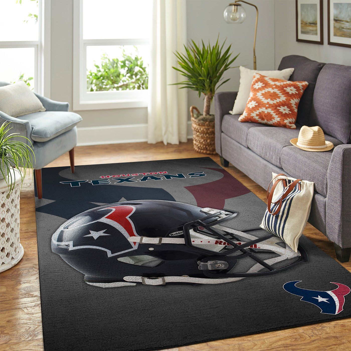 Houston Texans Nfl Team Logo Helmet Nice Gift Home Decor Rectangle Area Rug - Indoor Outdoor Rugs