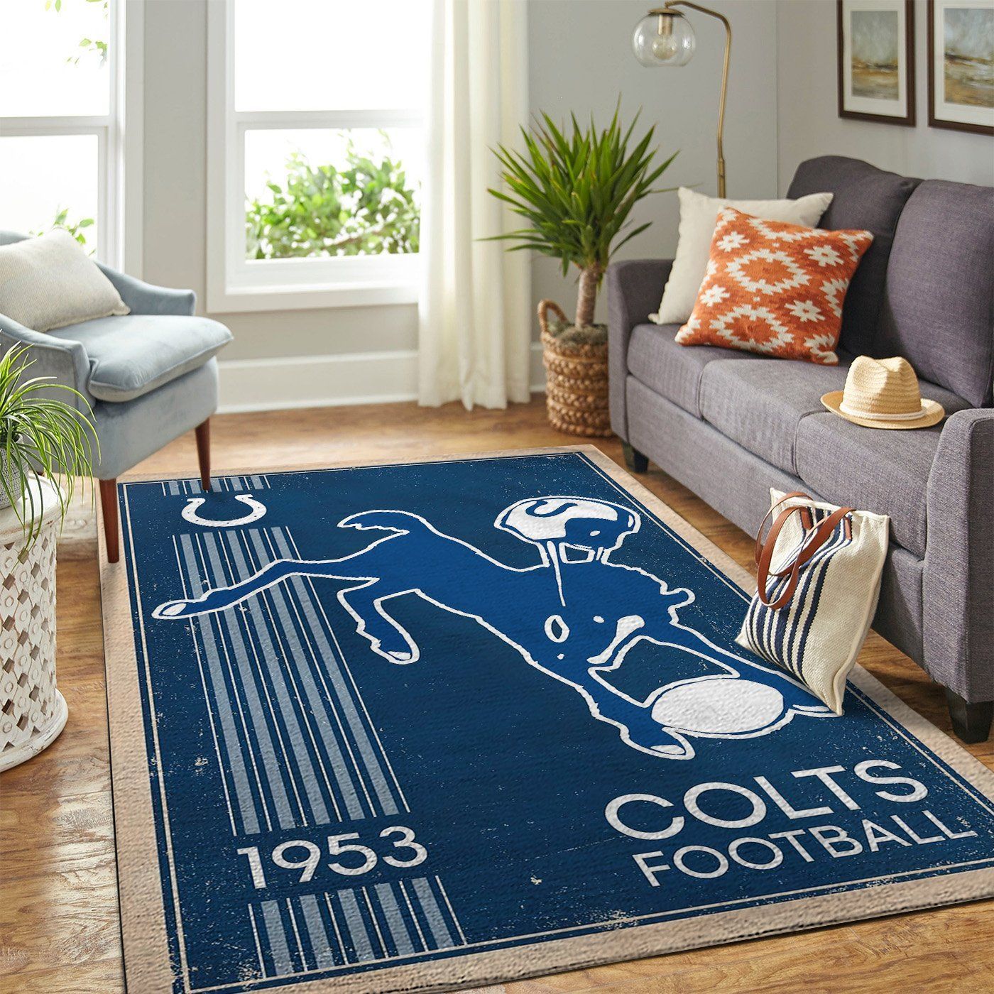 Indianapolis Colts Nfl Team Logo Retro Style Nice Gift Home Decor Rectangle Area Rug - Indoor Outdoor Rugs