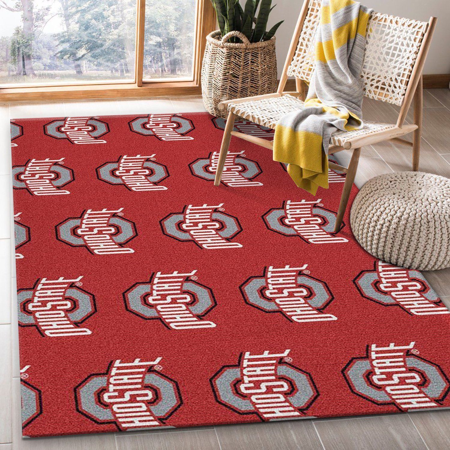 Ohio State University Repeating Logo Rug NCAA Area Rug, Bedroom Rug, Home Decor Floor Decor - Indoor Outdoor Rugs