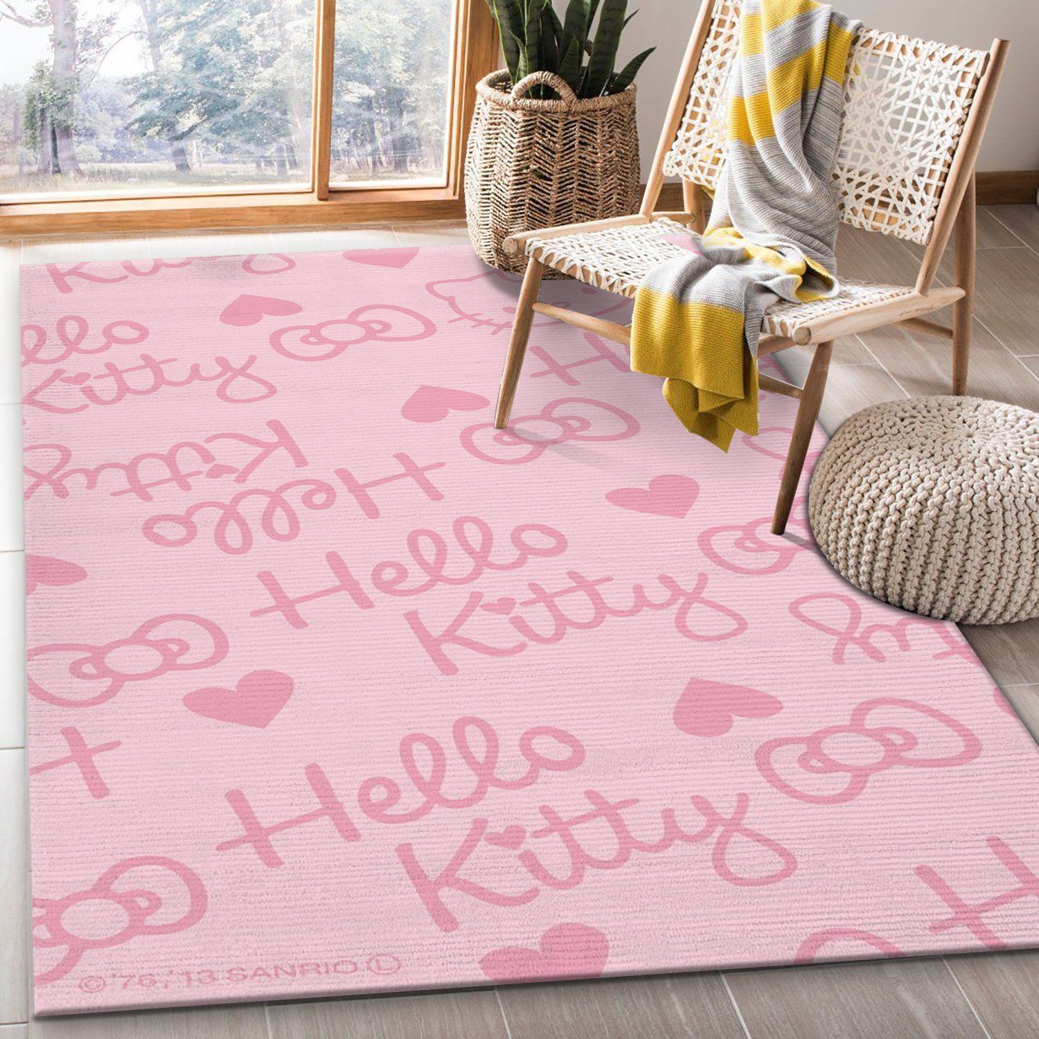 Hello Kitty Pattern And Pink Rug Living Room Rug Home US Decor - Indoor Outdoor Rugs