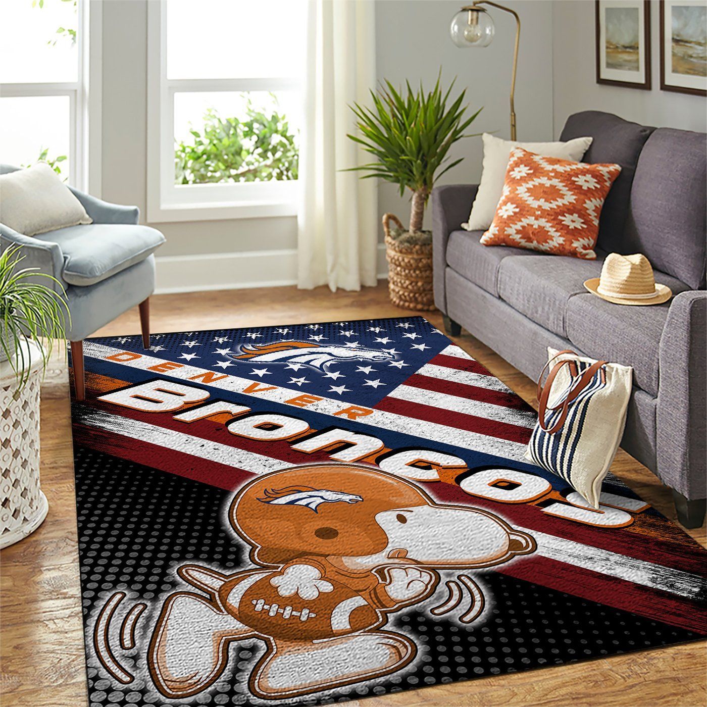 Denver Broncos Nfl Team Logo Snoopy Us Style Nice Gift Home Decor Rectangle Area Rug - Indoor Outdoor Rugs