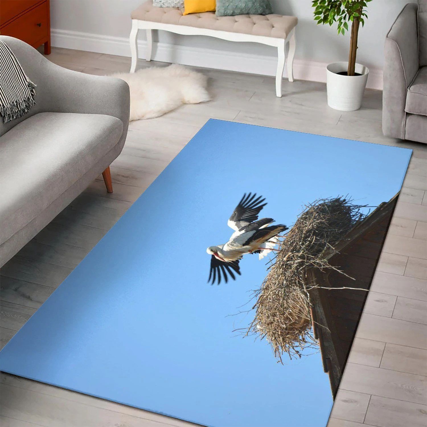 Birds Storks Nest Area Rug , Room Rugs, Floor Decor Home Decor - Indoor Outdoor Rugs