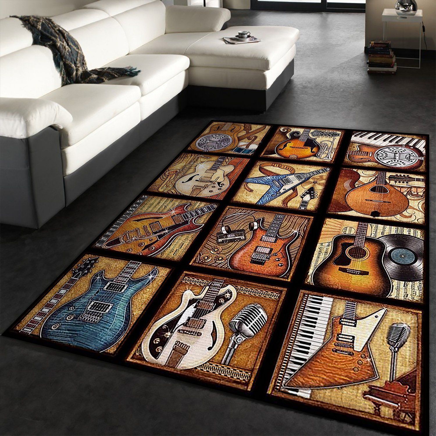 Music Art Guitar Area Rug Music Home Decor HomeBeautyUS Vintage Rug - Indoor Outdoor Rugs