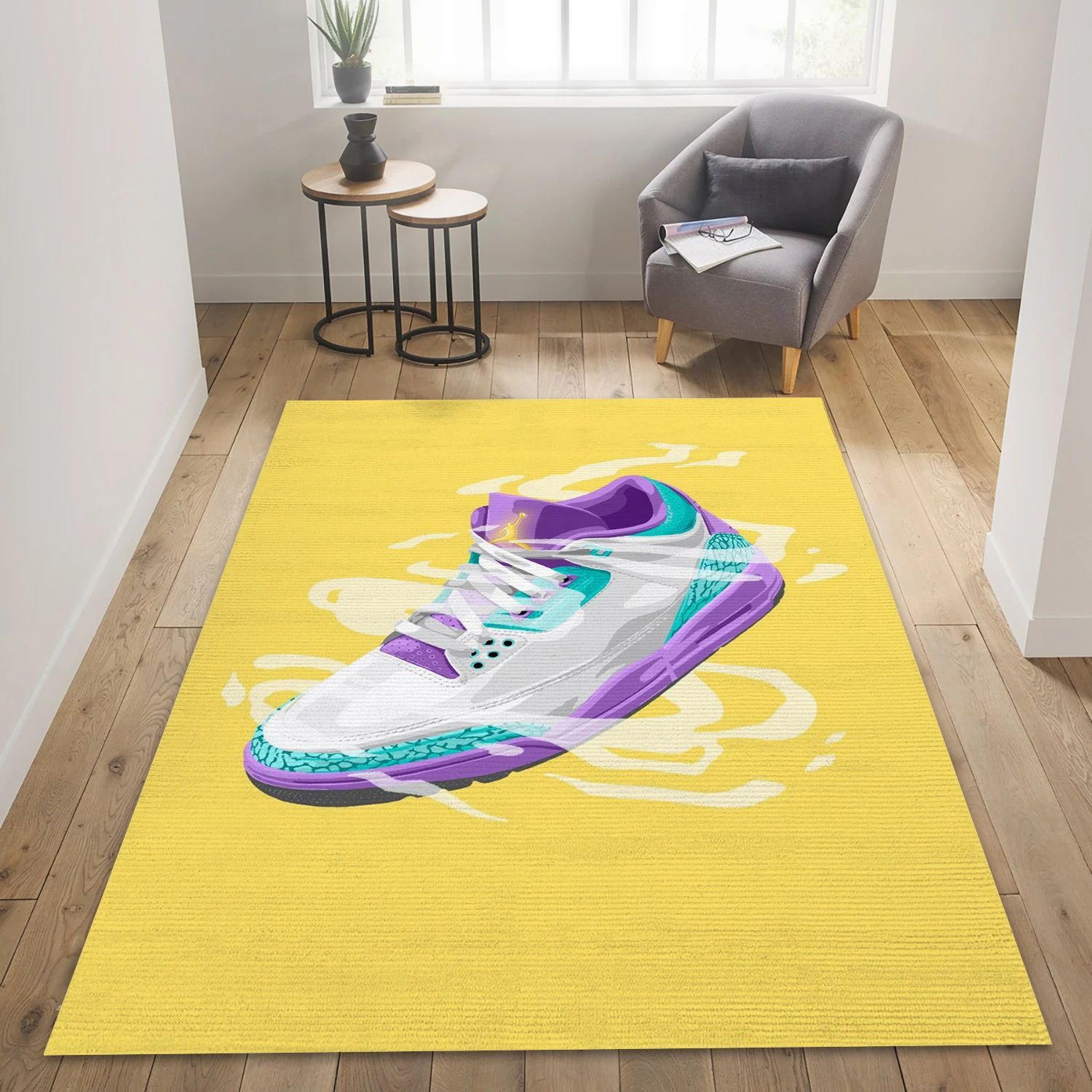 Sneakers Fashion Brand Rectangle Rug, Bedroom Rug - Home Decor Floor Decor - Indoor Outdoor Rugs