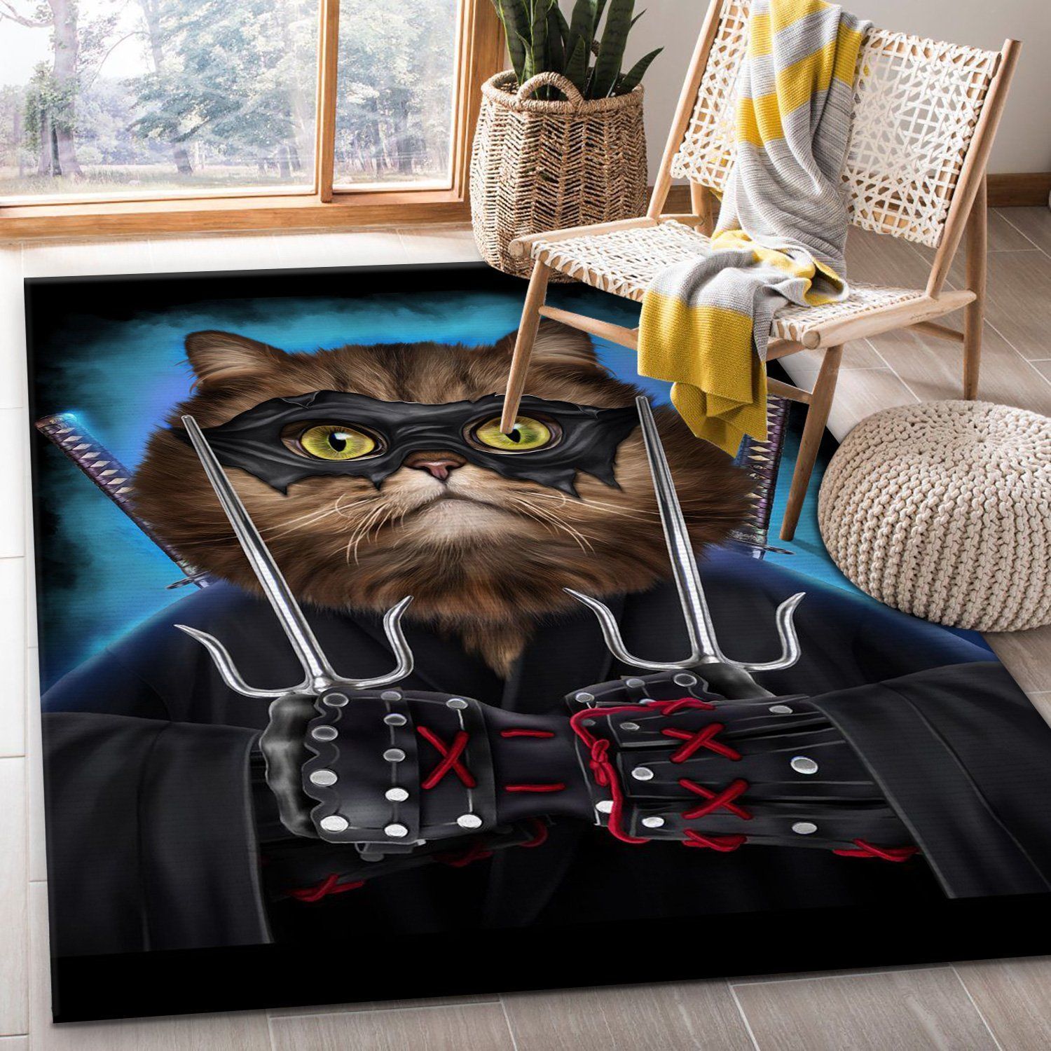 Ninja Cat Japanese Warrior Area Rug For Christmas Bedroom Home US Decor - Indoor Outdoor Rugs