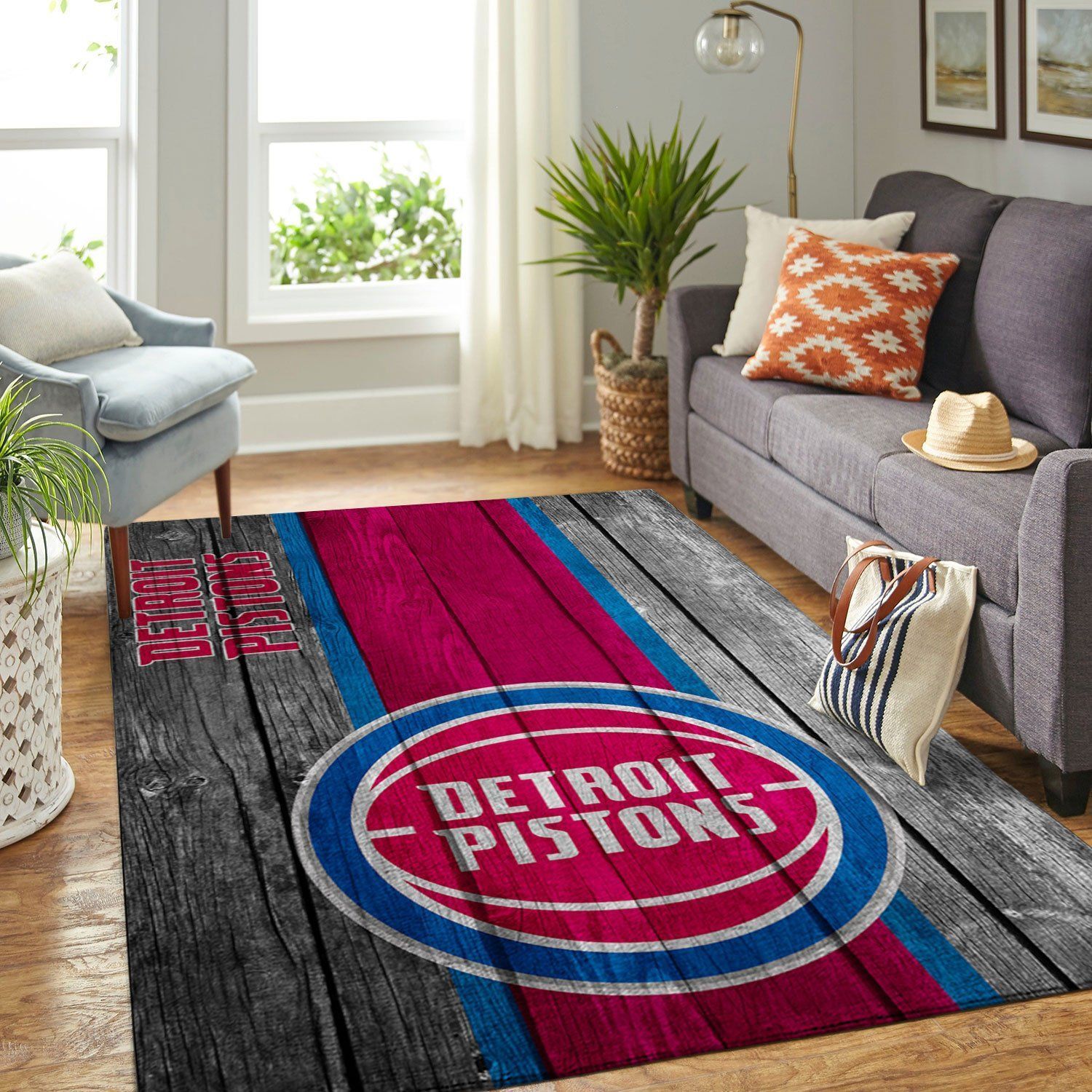 Detroit Pistons Nba Team Logo Wooden Style Nice Gift Home Decor Rectangle Area Rug - Indoor Outdoor Rugs