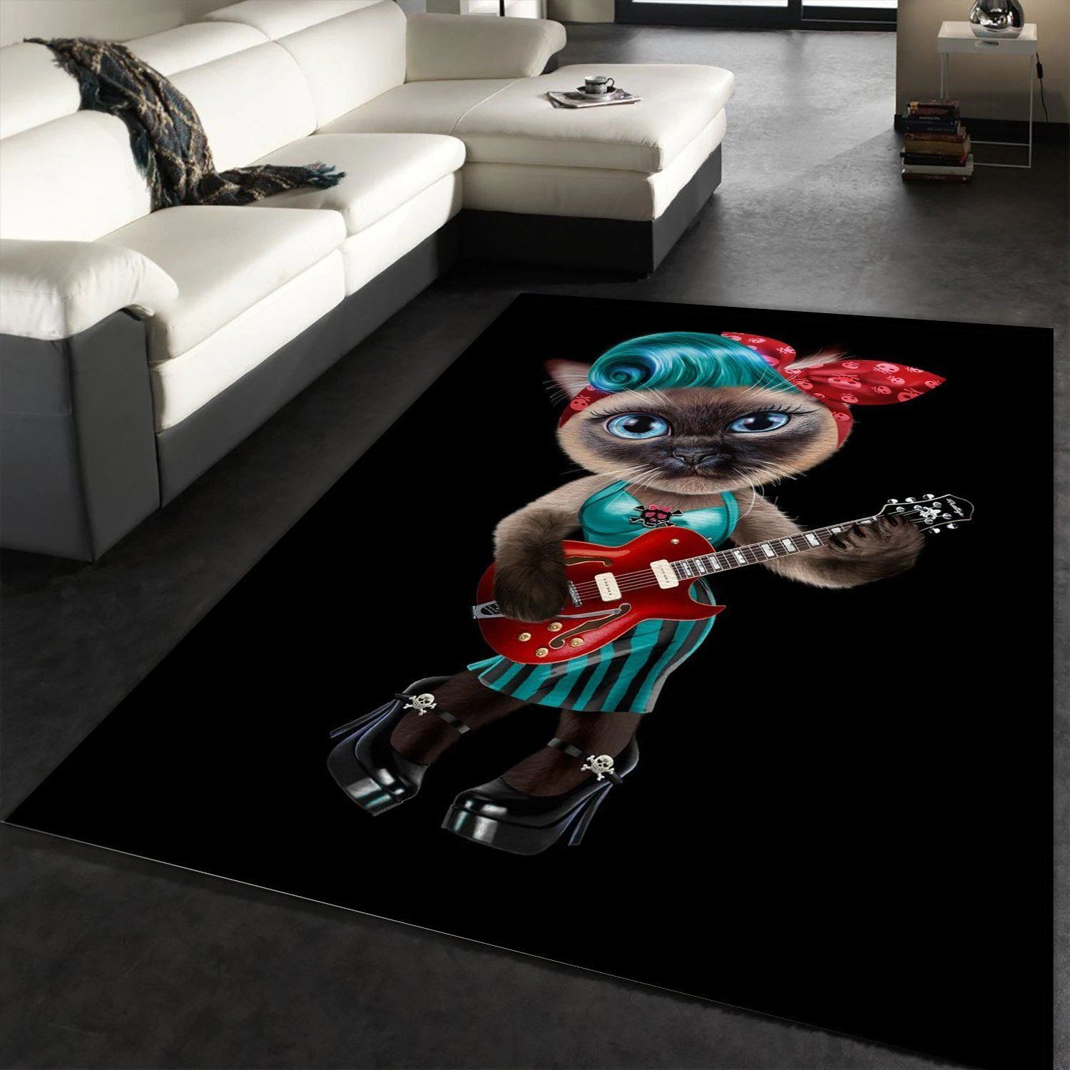 Guitarist Cat Retro Style Area Rug For Christmas Living room and bedroom Rug Christmas Gift US Decor - Indoor Outdoor Rugs