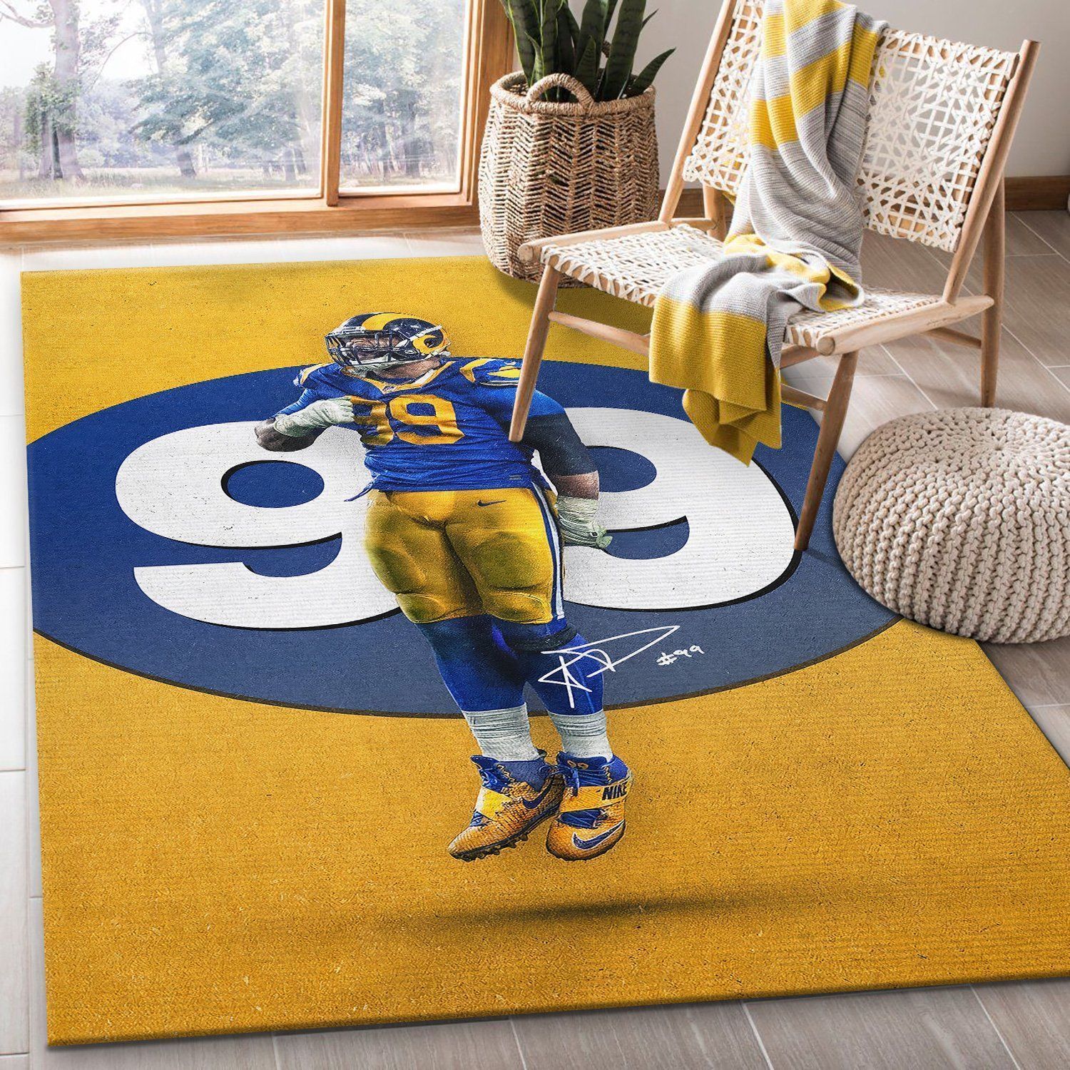 Los Angeles Rams Area Rug Aaron Donald Nfl Football Floor Decor - Indoor Outdoor Rugs