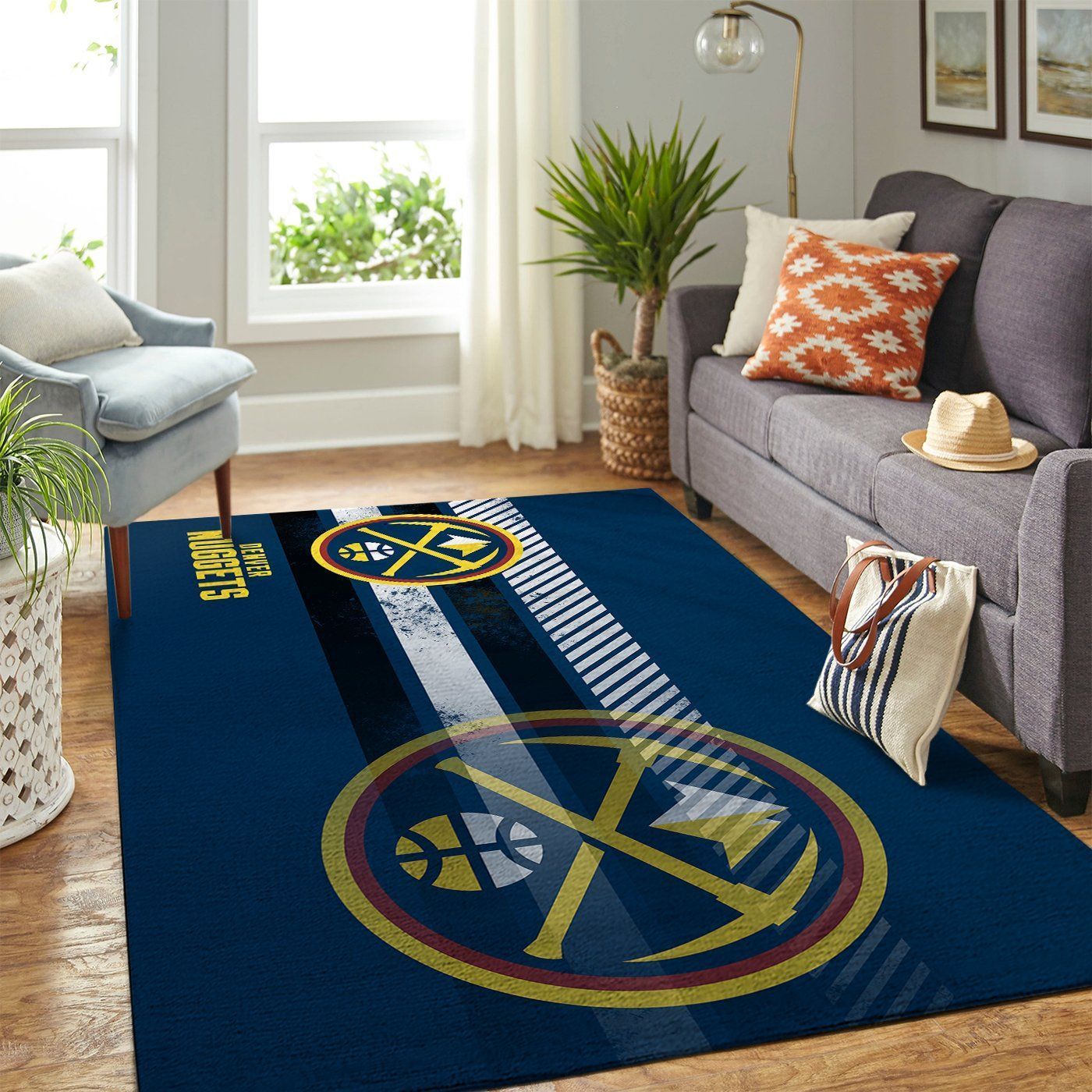 Denver Nuggets Nba Team Logo Nice Gift Home Decor Rectangle Area Rug - Indoor Outdoor Rugs