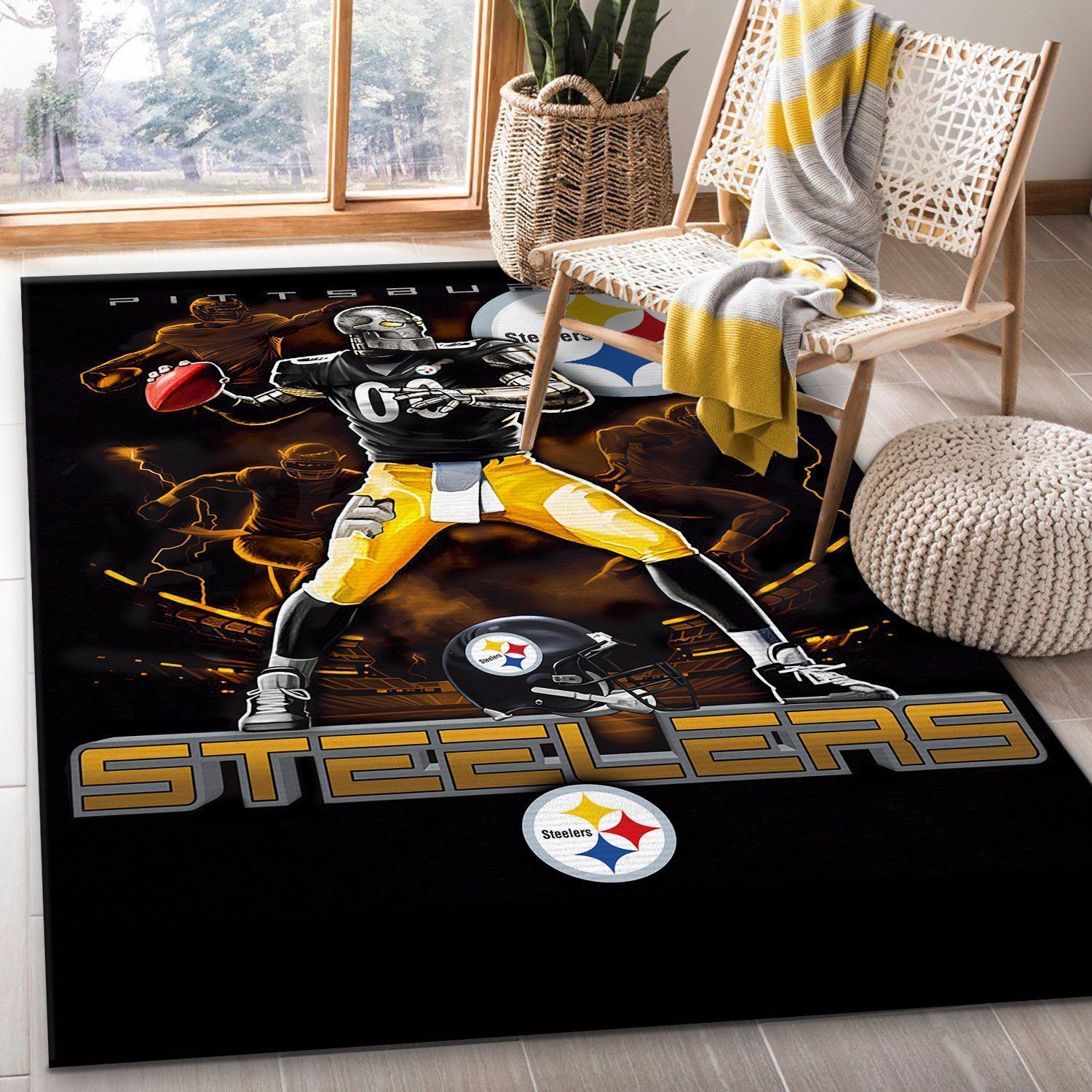 Pittsburgh Steelers On Fire Nfl Area Rug Rugs For Living Room Rug Home Decor - Indoor Outdoor Rugs