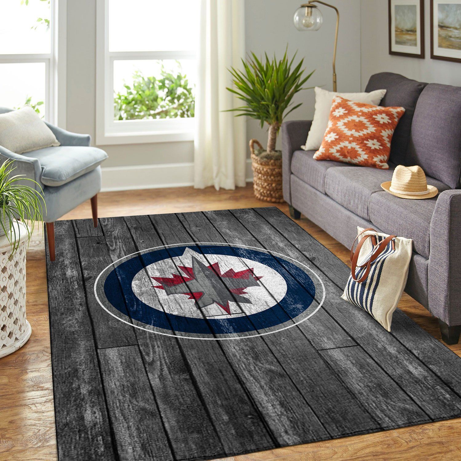 Winnipeg Jets Nhl Team Logo Grey Wooden Style Nice Gift Home Decor Rectangle Area Rug - Indoor Outdoor Rugs