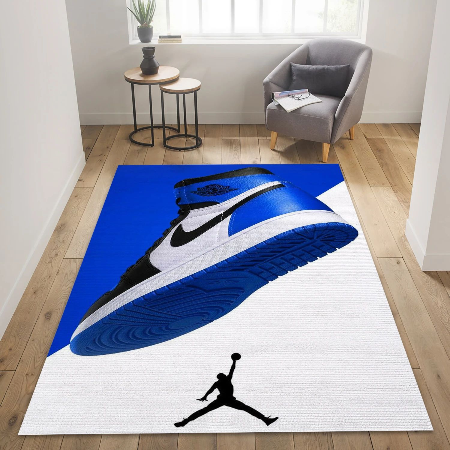 Jordan 1 Blue Nike Fashion Logo Area Rug, Living Room Rug - Home Decor Floor Decor - Indoor Outdoor Rugs